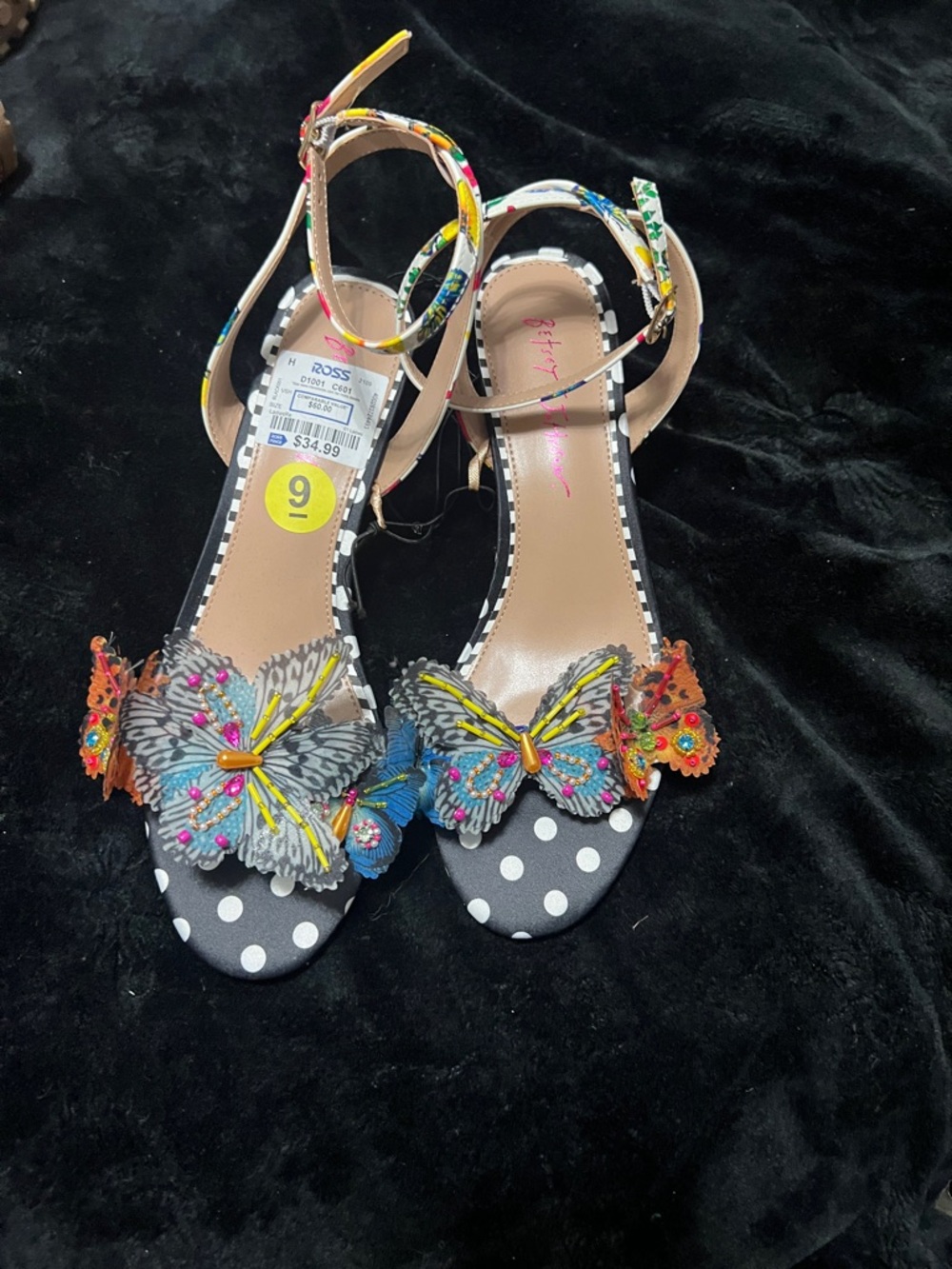 Betsey Johnson Multicolor Butterfly Ankle-Strap Sandals with Polka Dot Footbed